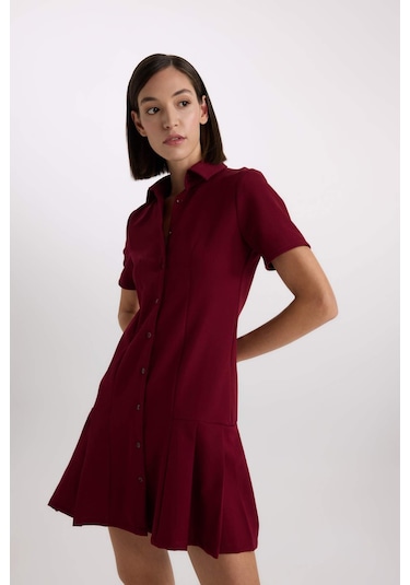 Defacto Polo Yaka Basic Düz Kısa Kollu Pileli Mini Elbise D4203AX24AUBR118