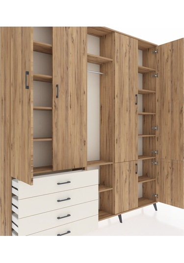 Arges Dolap 14 Raflı 4 Çekmeceli Tek Askılı 220x30x243 Çam-çam/aytaşı Atlas Çam/aytası