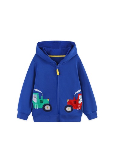 Erkek Çocuk Hırkası, Karikatür Araba Baskılı, Küçük Ve Orta Boy Kapüşonlu Svetşört Mavi