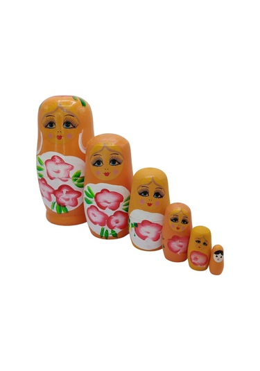 Ahşap Matruşka Bebek Altılı Set Turuncu