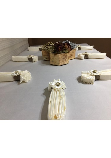 Finezza Kristal Monoray Kumaş Krem Sofra Takımı 8 Kşl. 160X220 Cm