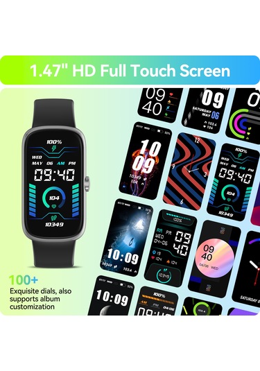 Geeroyoo Anyloop Alb1 Akıllı Saat, Ip68 Su Geçirmez, Kalp Atımı-kan Oksijeni-uyku İzleyici, 20+ Spor Modu, 1.47 İnç Hd Dokunmatik Ekran, Kadın Takvimi, Erkek-kadın Siyah