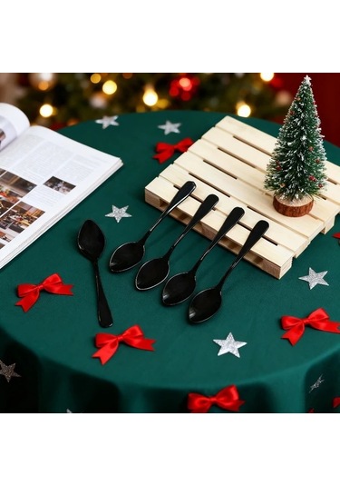 Willowhaven 99 Adet Siyah Uçlu Dayanıklı Mini Plastik Tatlı Kaşığı - Düğün Parti Pasta Çerez Siyah