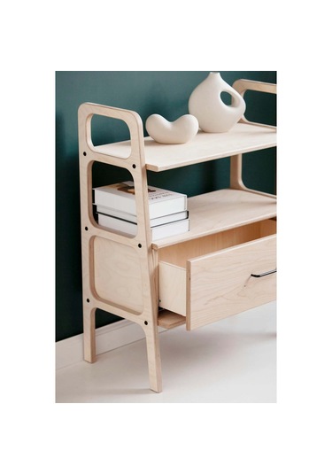 Woodesk Boulder, Ahşap Çekmeceli Kitaplık, 90x75 Natural Renk