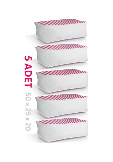Vedsey 5'lü Set & 50x25x20 Cm Baza Altı Pembe Hurç & Dolap İçi - Organizer Düzenleyici Hurç Beyaz