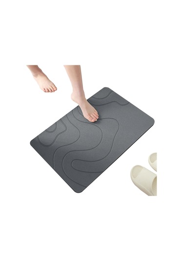 Konesam Gri Diyatom Toprakı Banyo Matı - Su Emici, Kaymazsız, Hızlı Kuruyan, Islaklığa Dayanıklı 40x60 Cm Banyo Ve Lavabo Altı Ped Gri