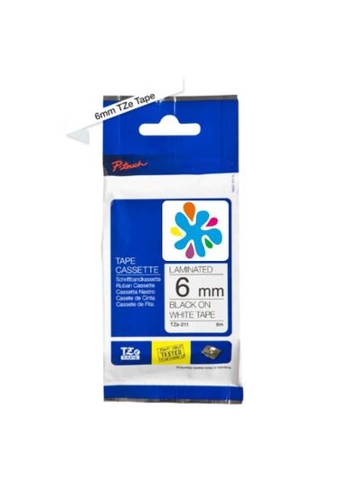 Brother Tze-211 Beyaz Üzerine Siyah Muadil Etiket Seridi 6mm X 8mm 1 Adet