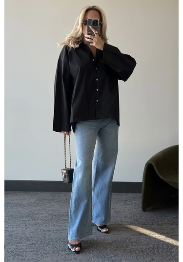 Siyah Oversize Gömlek - 4952 Siyah