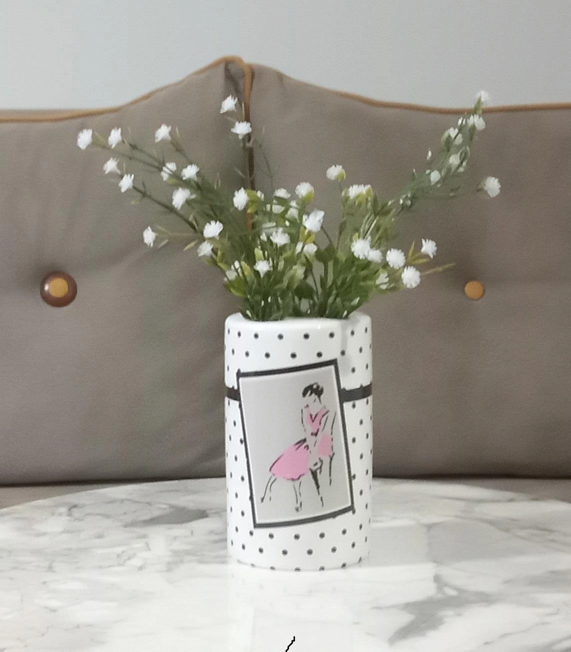 2 Adet Vazo Dahil,vazoda Çiçek,beyaz Yapay Çiçek,vazo Dekoratif Pembe Elbiseli Kadın 7x7x16cm Çok Renkli