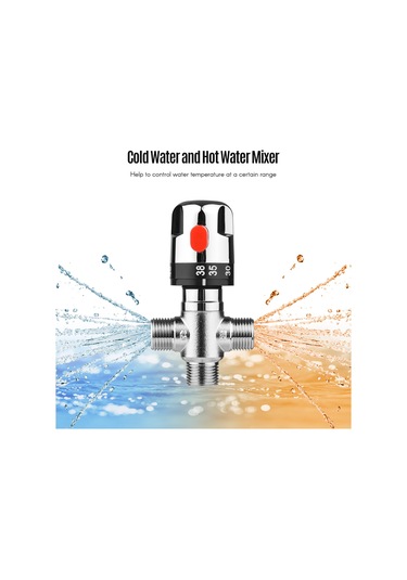 Springsun Termostatik Su Karıştırma Valfi - Güneş Enerjili Sistemler İçin Bakır Sıcak Soğuk Duş Bataryası Gümüş