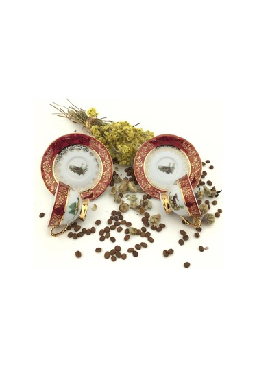 King El Yapımı Çekoslavak Zvırata Bordo Kahve Fincan Takımı 6'lı Diğer