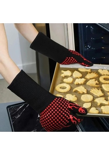 Ulzyvf Mavi 2 Adet Barbekü Mikrodalga Fırın Eldivenleri 800 Derece Isıya Dayanıklı Eldiven Kaymaz Yanmaz Pişirme Fırını Eld Mavi