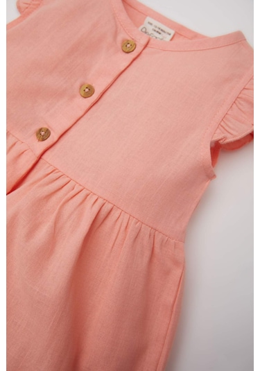DeFacto Kız Bebek Basic Düz Kısa Kollu Flamlı Poplin Yazlık Elbise Z7402A225SMOG99