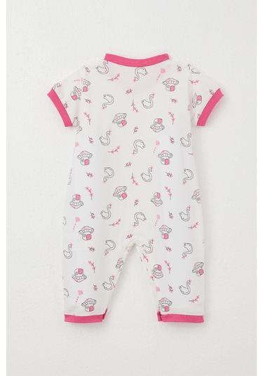 Breeze Kız Bebek Kısa Kollu Tulum Mantar Ev & Prenses Kuğu Desenli 0-6 Ay, Beyaz Beyaz