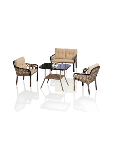 Lumisgarden Neva Rattan Bahçe Takımı 2+1+1 +masa Kahverengi