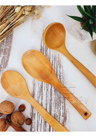 Ahşap Tahta Mutfak Kaşık Seti 3 Parça Kayın, Şimşir Ağacı 3-2