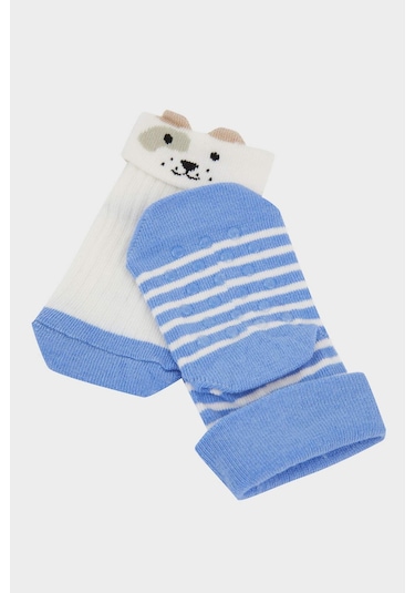 DeFacto Erkek Bebek Kaydırmaz Taban 2'li Pamuklu Uzun Çorap E4981A5NSKR1 Çok Renkli