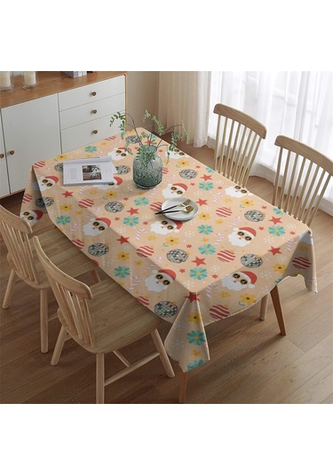 Noel Desenli Dikdörtgen Masa Örtüsü 60x84 İnç, Su Geçirmez Ve Leke Tutmaz Noel Baba Noel Diskoli
