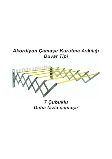 Maxas Xberen Katlanır Akordiyon Çamaşırlık - Ev Içi-Balkon-Otel 100 Cm - 7 Çubuklu-Gri Beyaz