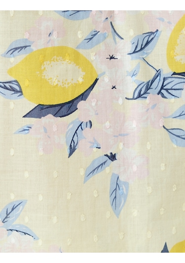 Koton V Yaka İnce Askılı Limon Baskılı Pamuklu Pijama Üstü Ekru Desenli 5slk90012mw Ekru Desenli