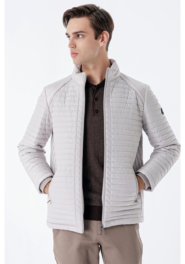 Taş Rengi Kapitone Dolumlu Dik Yaka Astarlı Slim Fit Dar Kesim Casual Mont 1007235264-Taş Rengi Taş