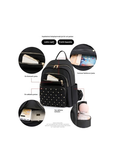 Lixiaqu01 Black Seyahat Sırt Çantası, Çift Omuz Çantası, Şık Siyah