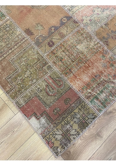 Çam Halı Pw13296 Gül Kurusu El Dokuma Patchwork Yün Halı - 170x240