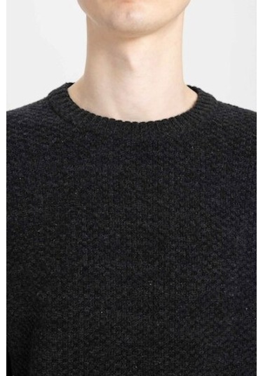 Defacto Standart Fit Normal Kesim Bisiklet Yaka Dokulu Basic Düz Triko Kazak R1175AZ24WNAR4 Antrasit