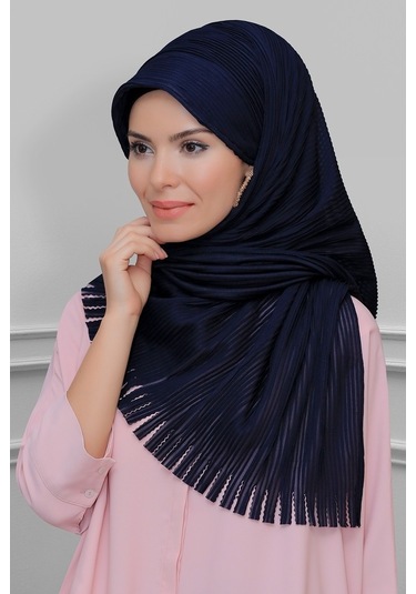 Lacivert Arkadan Bağlamalı Tesettür Eşarp Kesik Elyaf Piliseli Sa (545491464) Lacivert