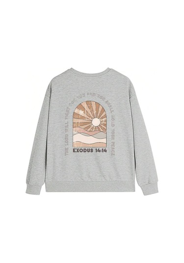 Exodus 14:14 Kışlık Kalın Sweatshirt - Gri Baskılı Oversize Kalın Kışlık Bisiklet Yaka Gri