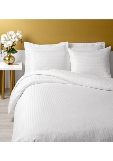 Lumira Çizgili Pamuk Nevresim Takımı Tek Kişilik Premium 83 Tel Otel Serisi 160x230 Beyaz