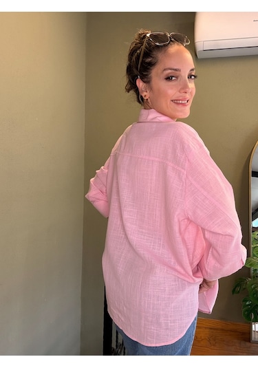 Ali Butik Pembe Keten Gömlek