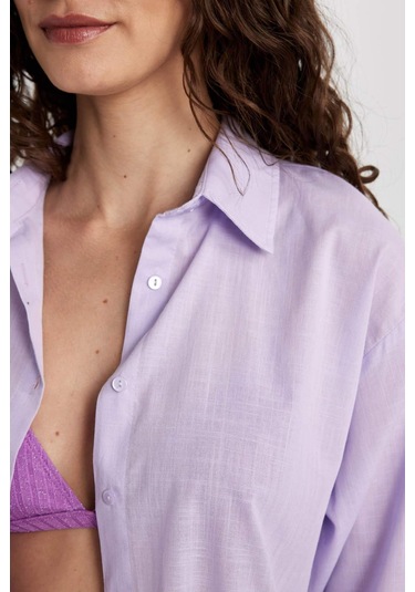 DeFacto Regular Fit Pamuklu Plaj Gömleği-Fall in Love W8241AZ24SMPR33 Mor DeFacto Regular Fit Pamuklu Plaj Gömleği-Fall in Love W8241AZ24SMPR33 Mor
