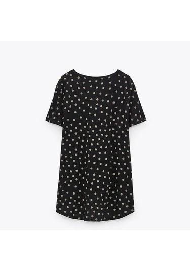Escbutik Kadın Oversize Geniş Kalıp Puantiyeli Tişört T-shirt SIYAH