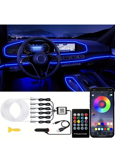 Xuweiwei Kablosuz Uygulama 6sı 1 Arada 8m Rgb Araba Led Şerit Işıkları Uzaktan Kumandalı 16 Milyon Renkli Müzik Senkronize Ortam Aydınlatma Kitleri