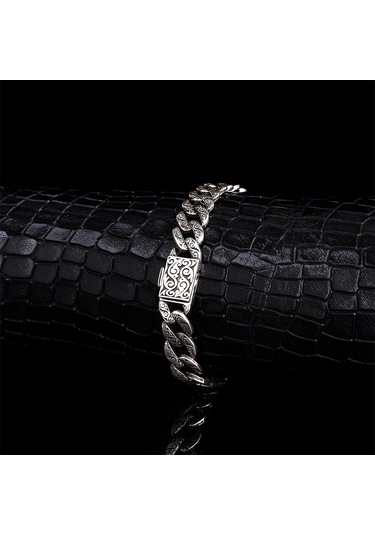 925 Ayar Gümüş Desen Motifli Erkek Bileklik Eb128