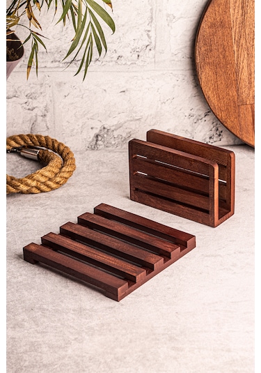 Snippy Sofra Mutfak Sunumluk Peçetelik Nihale 2'li Sofra Seti Mutfak Düzenleyici Ketty Warmy Ahşap