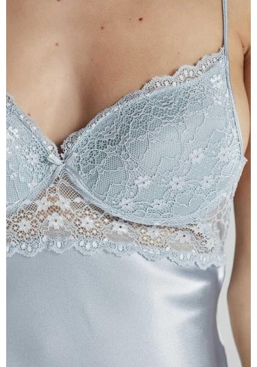 Pierre Cardin Saten Güpürlü Kaplı Gecelik 600 Mist 001