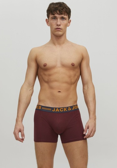 Jack & Jones Erkek 3'lü Düz Renk Boxer Paketi 12113943 Burgundy Bordo