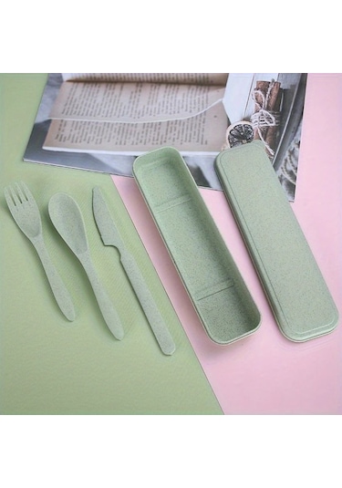 Honeybeeshop Mavi Çatal Kaşık Bıçak Seti 3ü 1 Arada Taşınabilir Kamp Ve Piknik Ürünleri Mavi