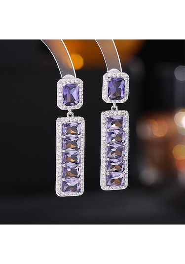 Novahub Mor Moda Cz Kare Dangle Küpe, Kadınlar İçin Romantik Sevgilisi Doğum Günü Hediyesi, Lüks Bakır Küpe Takı Çok Renkli