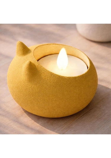 Modern Tasarım 3'lü Tealight Seti: Mat Dokulu Kedi