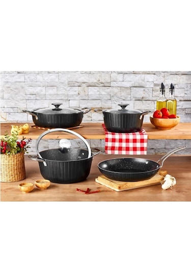Remetta Granit Delüx 7 Parça Tencere Takımı-siyah