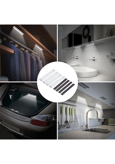Yunboo 10 Led Hareket Sensörlü Led Işık Şeridi, Manyetik, Batarya İle Çalışır, 4 Adet, Araç, Kamp, Ev İçin Otomatik Aç-kapat, Enerji Tasarruflu Beyaz