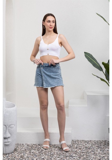 Mavi Jean Şort Mini Etek