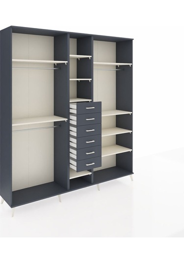 Hyperion Dolap 10 Raflı 6 Çekmeceli 3 Askılı 220x44x243 Antrasit-aytaşı/antrasit Aytası/antrasıt