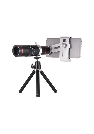 Yaozixa 18x Uzun Mesafe Telefoto Lens - Universal Telefon Kameraya Takılabilir, Manuel Odaklama, Alüminyum Gövde Siyah