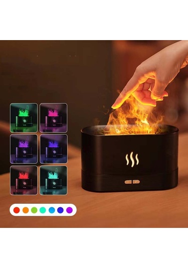 7 Renkli Alev Aromaterapi Makinesi Ev Ofis Masası Hava Nemlendirici Siyah