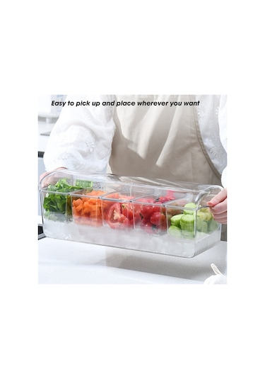 Leasetake Kaplı Buzlu Soğuk Sos Tepsisi, Kapaklı Sos Sunucusu, Bar Aksesuarları İçin Servis Tepsisi Şeffaf