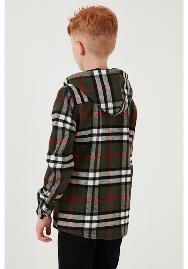 Lela Kapüşonlu Çift Cepli Ekoseli Oduncu Erkek Çocuk Gömlek Cf25W81786 Haki